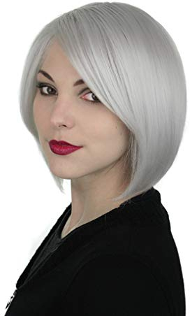Prettyland Damen Herren 30cm Kurz-haar BOB Near Silber-Grau Manga glatt Kurze Perücke wig C508
