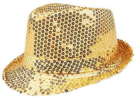 Boland - Pailletten Hut, Unisex, Disco Outfit, Accessoire, Karneval, Kostüm, Themenparty, Mottoparty, Gold