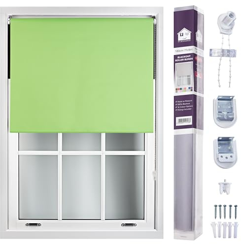 FURNISHED Roller Blinds Blackout Custom Size, Lime Green, 180W x 165L cm | Made to measure 100% black out thermal fabric easy fit fittings custom blackout blind