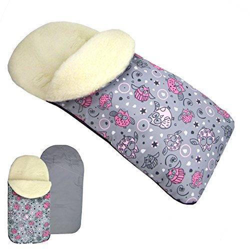 Rawstyle UNIVERSAL Winterfußsack aus Lammwolle (Eulen §2) für Babyschale z.B: Maxi-Cosi, Römer etc. *10 Farben* Wintersack Fußsack Wolle NEU