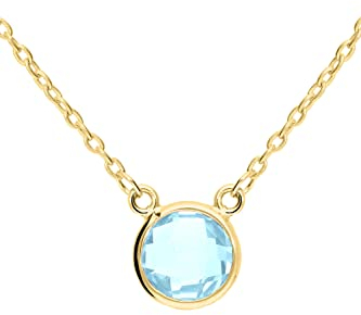 My Gold Damen Halskette Mit Festem Anhänger Echtes Gelbgold 333 Gold (8 Karat) Edelstein Blautopas Rund 45cm Kette Emmanuelle L-07947-G301-BLU