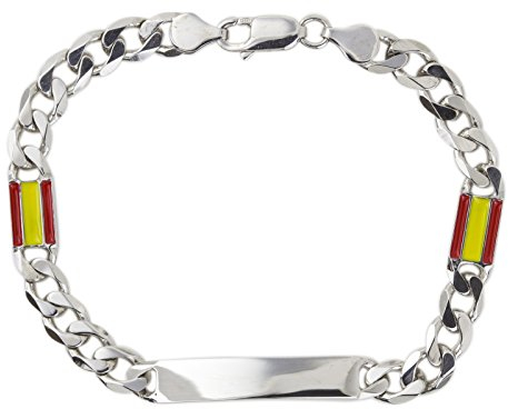 AKA Gioielli® - Pulsera Hombre ID Plata De Ley Esterlina 925 Rodio con Placa Bandera España