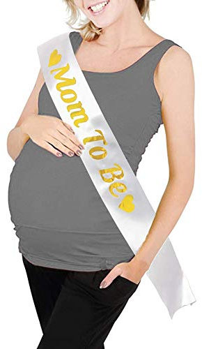 Blingbling Schärpe „Mom to be“, weißer Satin mit goldener Glitzer-Schrift, beste Dekoration für Babypartys, als Geschenk für Jungen oder Mädchen, neutrale Zwillinge