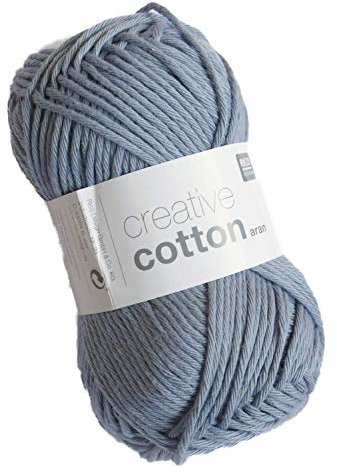 Rico creative Cotton Aran Fb. 18 blau grau, Baumwollgarn zum Stricken und Häkeln, Häkelwolle