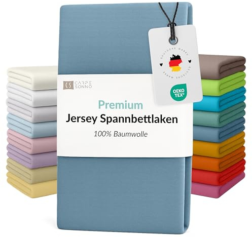 Carpe Sonno Jersey Spannbettlaken 140-160x200 cm – Stahlblau | Elastisches Bettlaken mit Rundum-Gummi | 100 % Baumwolle, bügelfrei, Made in EU | für Matratzen mit 15–25 cm Steghöhe