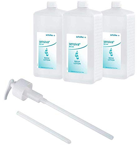 3x 1000 ml Eurofl. Schülke Sensiva® Waschlotion Reinigungslotion Flüssigseife Lotion, seifenfrei + 1x Dosierpumpe