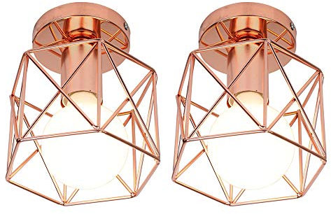 STOEX Retro Plafonnier Industrielle en Métal Carré Fer, Suspension Cage Cube Luminaire E27 pour Salon Chambre Café Bar Restaurent Entrée Couloir (Lot de 2 Or rose)
