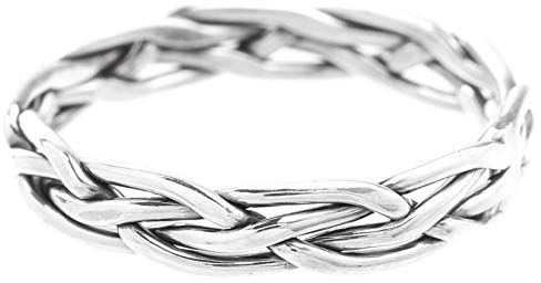 Windalf Schmaler Mittelalter Ring SKALA 0.3 cm Damenring mit Zopfmuster Handarbeit 925 Sterlingsilber (Silber, 66 (21.0))