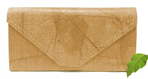 NELUHA Geldbörse Clutch aus Teak Blättern, vegan nachhaltig Leder Alternative - Portemonnaie, Geldbeutel mit vielen Fächern aufklappbar mit Reißverschluss (Creme)