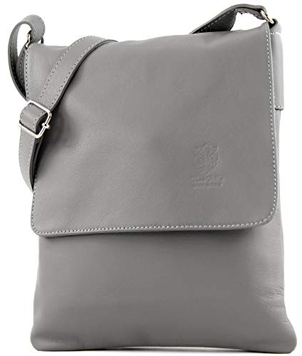 modamoda de - T33 - ital Umhängetasche Schultertasche aus Nappaleder, Farbe:Schiefergrau