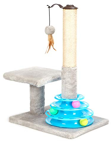 PEEKAB Hoher Kratzbaum für Katzen, Sisal, Kratzbaum mit Katzenschienen, Spielzeugbälle für Katzen und Kätzchen – 63,5 cm