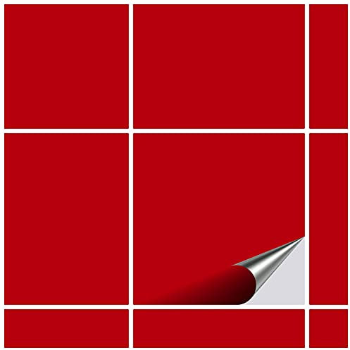 FoLIESEN - Autocollants pour carreaux 20x20 cm | Film autocollant pour carrelage de salle de bains et de cuisine | Retirable sans résidus | carrelage adhesif | 6 pièces, .:rouge brillant