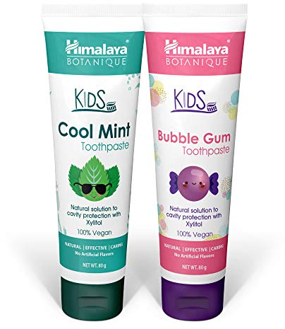 Hiamalaya Botanique Kids Toothpaste |Mint and bubblegum Flavor|Reduces plague makes teeth stronger| Flouride free, vegan & gluten free-)80g (Pack of 2)