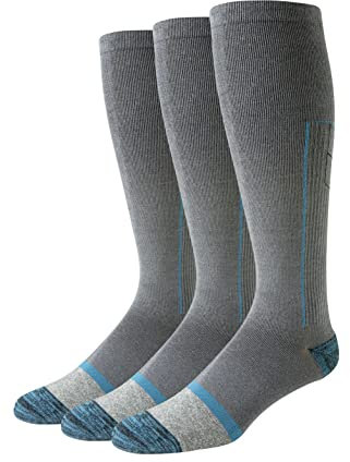 Amazon Essentials Calcetines de Compresión Graduada a la Altura de la Rodilla, sobre la Pantorrilla, Soporte para Piernas y Viajes Hombre, 3 Pares, Gris, 41-45