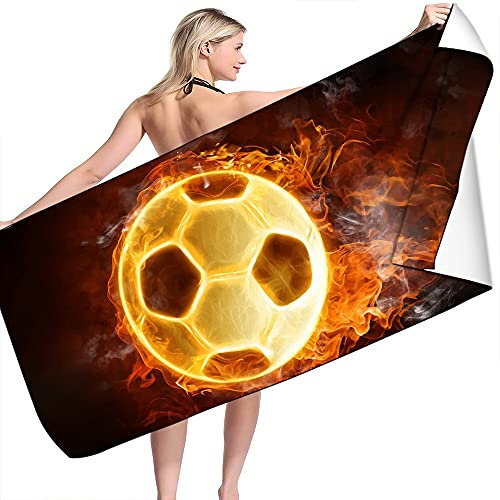 Strandtuch Kinder jungen Teenager Herren 3D Motiv Groß xl xxl Microfaser Strandtücher Bunt Fußball Sport Muster Handtuch Badetuch Stranddecke Surfen Spa Kuscheldecke (Schwarz Gelb,100x200 cm)