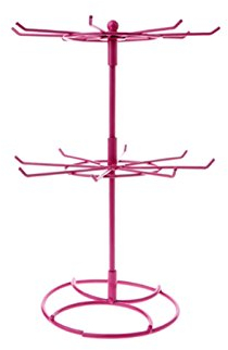 MISNODE Schmuckständer mit 2 Ebenen, aus Schmiedeeisen, drehbar, für Armbänder und Halsketten, Ohrringe, geeignet für Mädchen und Frauen, Rosa