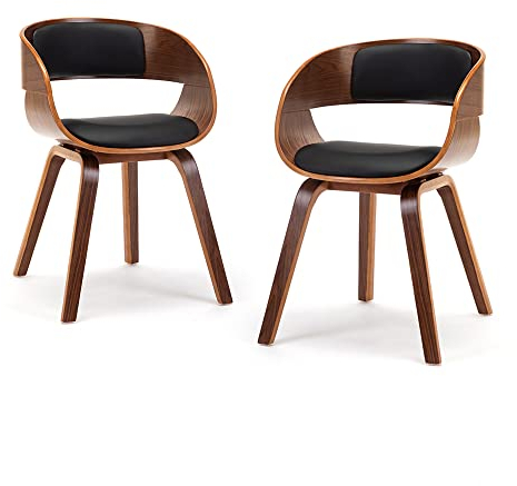 Mignone Esszimmerstühle 2er Set Küchenstühle Stühle im Restaurant Gepolsterte Stühle Hocker mit Massivholzbeinen Stuhl mit Armlehnen Stuhl im Wohnzimm, Braun + Schwarz