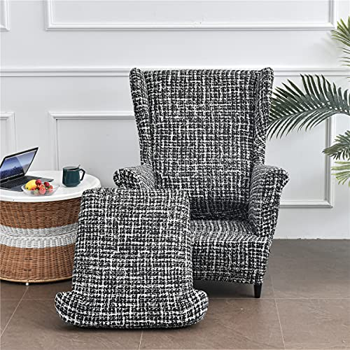 Highdi 2 Teilig Ohrensessel Überzug, Sessel-Überwürfe Ohrensessel Schonbezüge Bezug Sesselhusse Elastisch Stretch Tiger Stuhlbezug mit Armlehne Hohe Rückenlehne Universal (Schwarz-weißes)