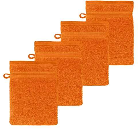 Lashuma Lot de 4 gants de toilette en tissu éponge London - 16 x 21 cm - Orange - Clementines