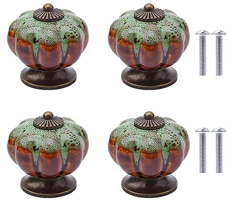 NAKUPENDA Keramik Schrankknöpfe 4 Stück Vintage Kürbis Keramik Möbelknauf Schrankgriffe Keramikknöpfe mit Schrauben für Küchenschrank Schubladen Kommode Kleiderschrank (Grün)