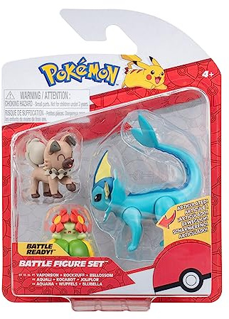 Pokémon PKW3048 - Battle Figure Set - Wuffels, Blubella, Aquana, offizielles Figuren Set