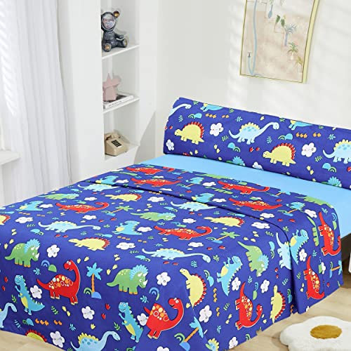 HOMEYA - Juego de sábanas infantil cama 105 - Juego de sábana verano 3 piezas, 1 Sábana bajera 105x190, 1 encimera 175x260 y 1 funda de almohada 45x125 ( Dinosaurios )