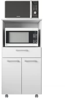Buyqualia Mueble de Cocina para microondas con Ruedas, aparador Auxiliar en Color Blanco (Alto 118cm / Ancho 61 cm/Fondo 49 cm)