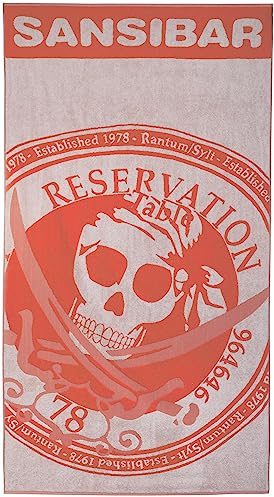 Sansibar Badetuch „Reservation“ 100x180 cm – Strandtuch, Saunatuch aus 100 % Baumwolle – weiches Frottee mit Totenkopf-Motiv – Oeko-TEX Zertifiziert – Sylt Design - Coral