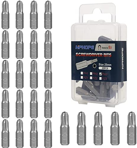 HPHOPE PH3 Bit, Phillips Bits PH3, Bit-Sortiment (Länge: 25mm, 25Stück)