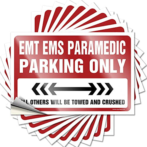 Dsoluuing Streich Aufkleber EMT EMS Sanitäter Parken nur Lustige Aufkleber 10 Stück Kleines Schild Lustige Aufkleber für Autos (Größe: 12 x 18 cm)