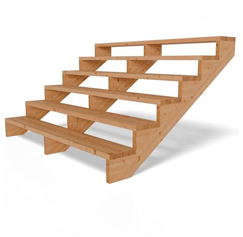 Gartenwelt Riegelsberger Terrassentreppe 6 Stufen Breite 190 cm Höhe 106 cm | Außentreppe aus Lärche natur für Terrasse & Garten | Komplett-Set mit Wangen, Bohlen & Edelstahlschrauben