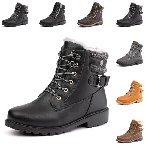 Hitmars Winterstiefel Damen Winterschuhe Warme Gefüttert Kurzschaft Absatz Stiefel Winter Stiefeletten Schneestiefel Schwarz EU 40