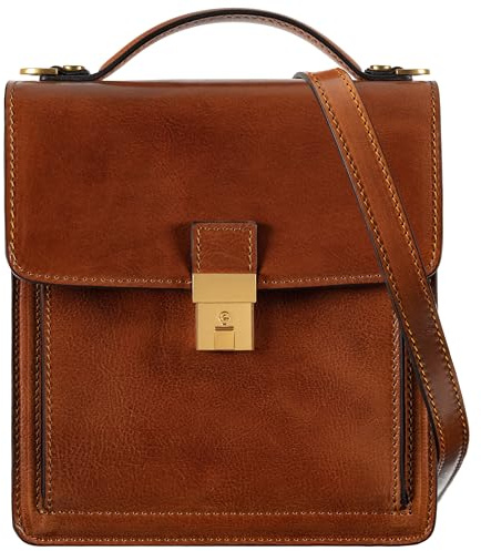 Time Resistance Leder Aktentasche - Leder Tasche Handgefertigt in Italien - Arbeitstasche mit Schultergurt - Kleine Businesstasche - Umhängetasche