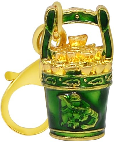 Feng Shui Buckets of Good Fortune Goldbarren Schlüsselanhänger Yuan Bao Amulett Schlüsselanhänger 3-beinige Kröte Eimer des Glücks (Grün (Wohlstand))