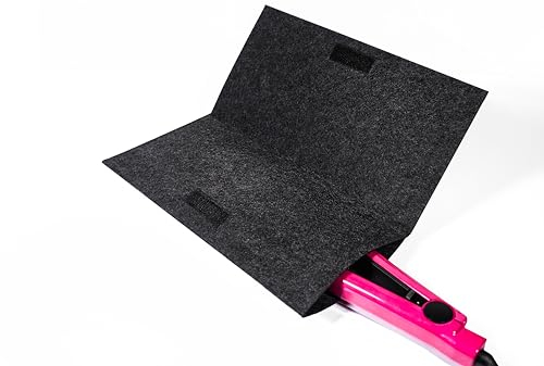 Glamza Glätteisen Matte & Tasche - Aus hitzebeständigem Sicherheitsfilz - Ideal für Zuhause & Reisen (Dunkelgrau)