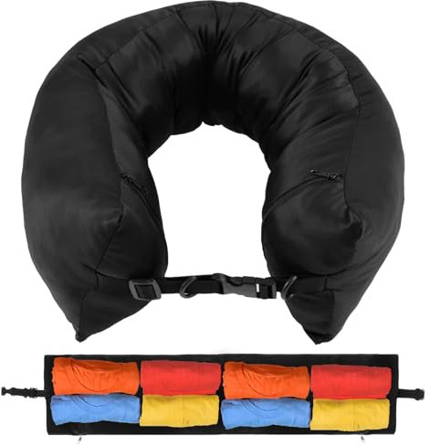 Cuscino da Viaggio Riempibile con Vestiti 18x78cm Cuscino Viaggio Riempibile Tessuto Impermeabile con Zip Federa da Viaggio Risparmiare Spazio per Camper Macchina Treno Aereo (Nero Impermeabile)
