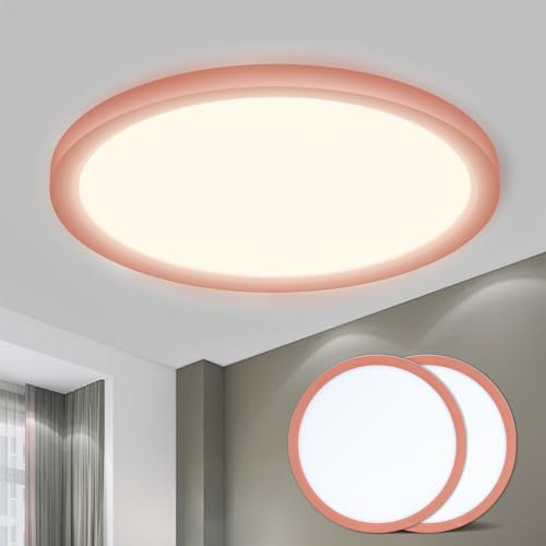 LQWELL® LED Ceiling Light, IP44 Waterproof Bathroom Lamp Round Flat 18W 4000K 1600LM Modern Simple Thin for Living Room Bedroom Kitchen Office, 220 * 24mm (Pink, 2PCS)