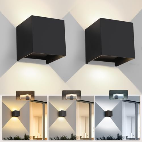12W Wandleuchte Innen Farbtemperatur Einstellbar, 2 Stück Einstellbarer Lichtstrahlwinkel LED Wandlampe Modern Up Down Licht Wandbeleuchtung Schwarz IP65 für Wohnzimmer Schlafzimmer Flur Treppen usw