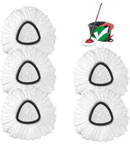 Mop Head Replacement, 5 Pack Mop Head Compatible for Vlieda Triangle Swivel Mops, Microfiber, Deep Cleaning, Machine Washable and Easy to Replace