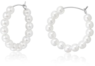 Silber 925 Creolen Mit Perlen - Kleine Perlenohrringe Stecker Ohrhänger Runde Perle Öhringen Schmuck - Geschenke für Frauen Damen Mädchen 20mm