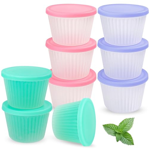 Koluti 4oz Silicone Jello Shot Cups with Lids, Small Clear Portion Souffle Pudding Dessert Cup Set of 9, Airtight and Stackable Condiment Dipping Sauce Food Storage Container, Dishwasher Safe