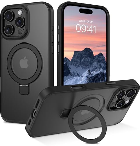 BENTOBEN Magnetic Case for iPhone 16 Pro Max with Stand [Compatible with Magsafe], Invisible Ring Stand Translucent Matte Military Grade Protection Shockproof Cover for iPhone 16 Pro Max, Black