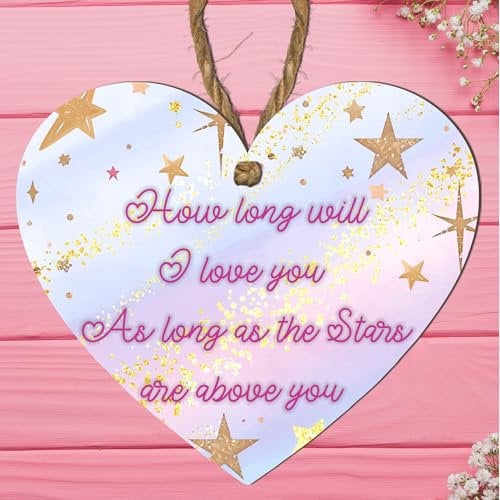 How Long Will I Love You? As Long As the Stars Are Above You MDF Wooden Plaque - Romantic Quote Sign, Starry Night Design, Heartfelt Love Gift, Anniversary or Valentine’s Day Keepsake,