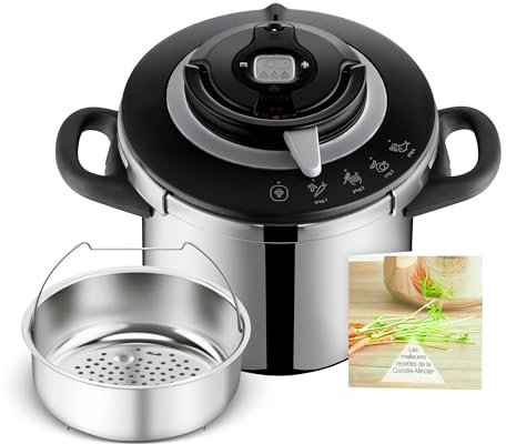 SEB Cocotte-minute, 5-8 personnes, Induction, 4programmes de cuisson, Cuisson rapide, Ouverture et fermeture du couvercle d'une seule main, Clipso+ CHEF 8L, P4551400, Noir