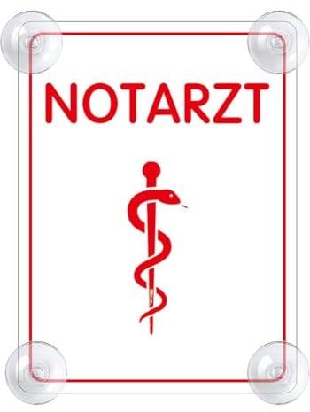 Notarzt Schild für Auto mit 4x Saugnapf - Notarzt Saugnapfschild Autoschild Acrylschild für Windschutzscheibe 90x120mm