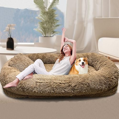Hundebett für Menschen Sitzsack Hundebett Sofa Riesiges Hundebett Grosse Hunde Waschbar Katzenbett Hundekörbchen Memory-Schaum Orthopädische Matratze(Khaki,180cm*120cm*30cm)
