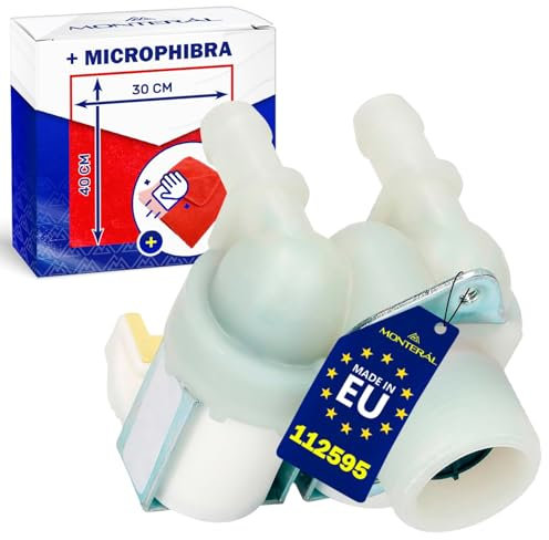 Inlet Valve for Washing Machine with 2 Outlets at an Angle of 180° has the Original Code 112595 for Gorenje - Complete with Microfibre Cloth - MADE IN EU- Warranty 10 Years – MONTERAL