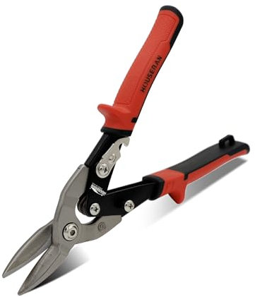 HOUSERAN Cisaille à Tôle 25 cm Droite, Cisaille Métal Professionnelle en Acier CR-MO avec Double Levier, Graduations et Verrouillage - Pour Tôle Acier, Zinc, Plastique