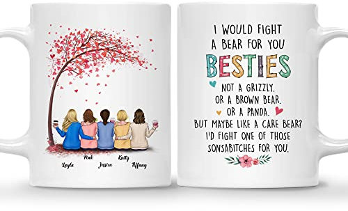 Taza de café personalizada para mejor amiga, regalo personalizado para amigas con diseño, nombre, cumpleaños, Navidad, regalo de larga distancia, regalo de amistad para 3 mejores amigas, aparentemente