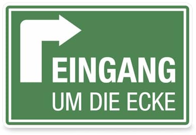 Hinweischild Eingang um die Ecke - Alu Verbund Platte - Rechtsweisend - 30,0 x 20,0 cm -Grün/weiß - Betriebsausstattung24